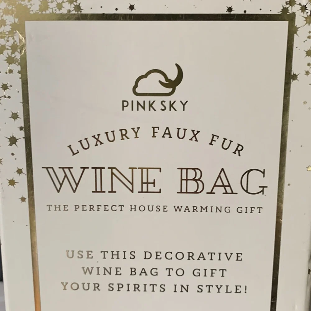 Pink Sky Luxury White Faux Fur Wine Bag with Tie String Closure